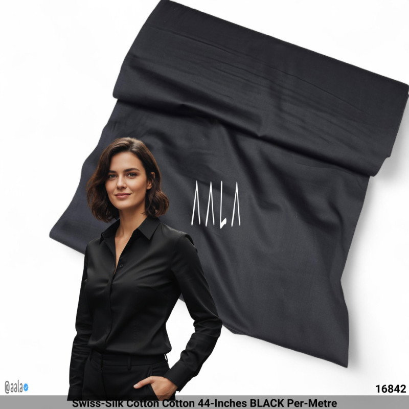 Swiss-Silk Cotton Cotton 44-Inches BLACK Per-Metre