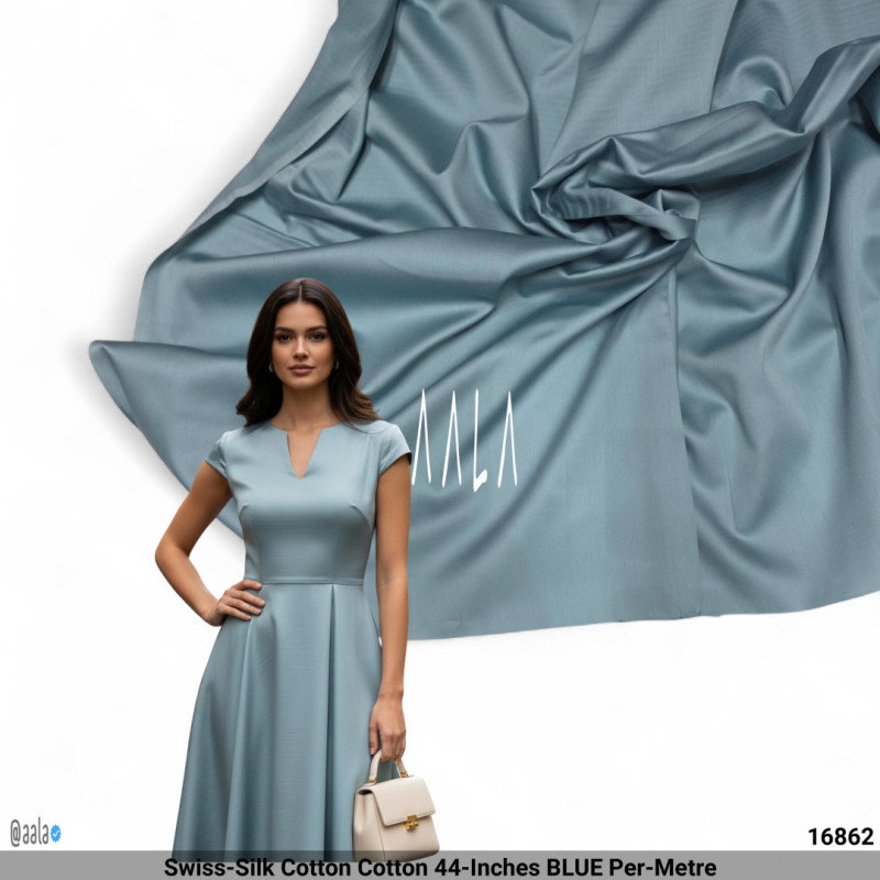 Swiss-Silk Cotton Cotton 44-Inches BLUE Per-Metre
