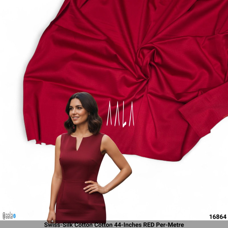 Swiss-Silk Cotton Cotton 44-Inches RED Per-Metre