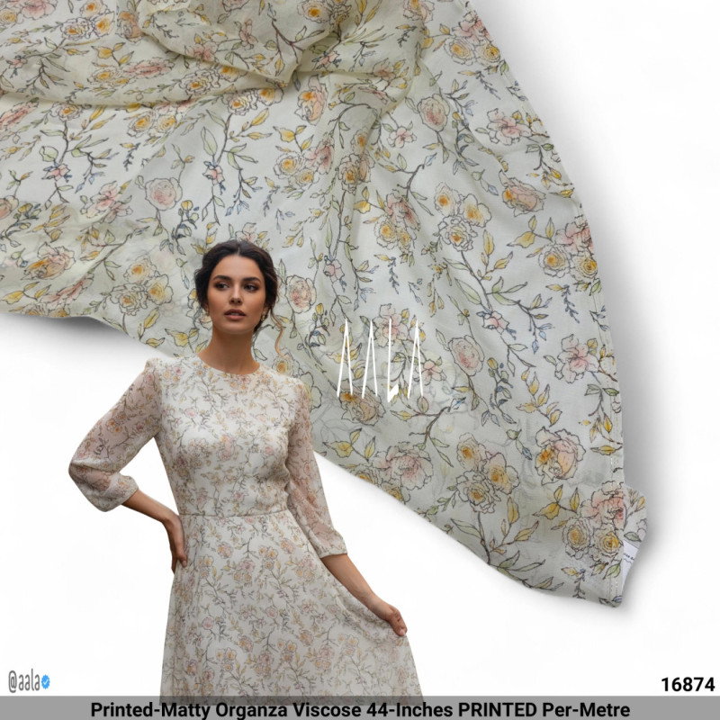 Printed-Matty Organza Viscose 44-Inches PRINTED Per-Metre