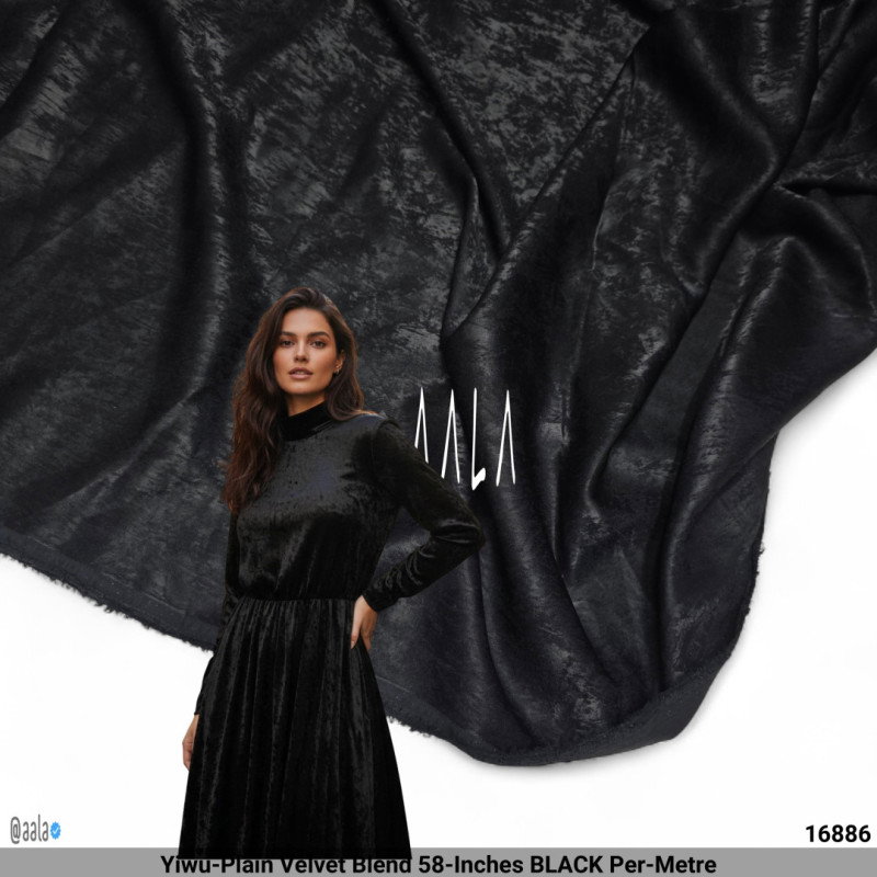 Yiwu-Plain Velvet Blend 58-Inches BLACK Per-Metre