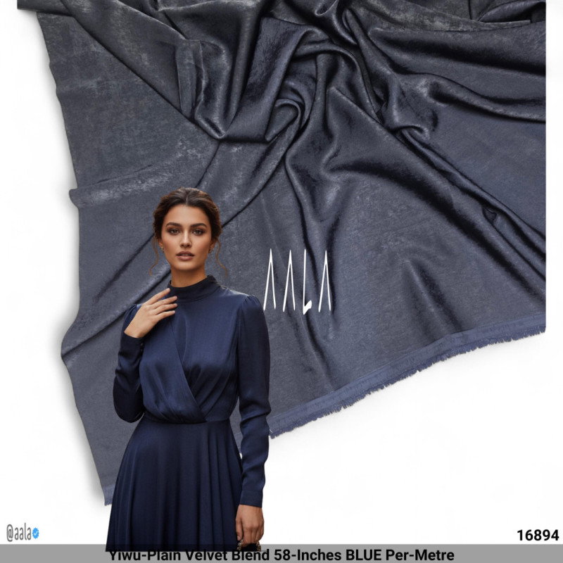 Yiwu-Plain Velvet Blend 58-Inches BLUE Per-Metre
