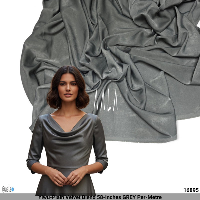 Yiwu-Plain Velvet Blend 58-Inches GREY Per-Metre