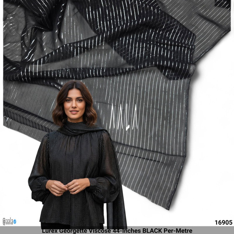 Lurex Georgette Viscose 44-Inches BLACK Per-Metre