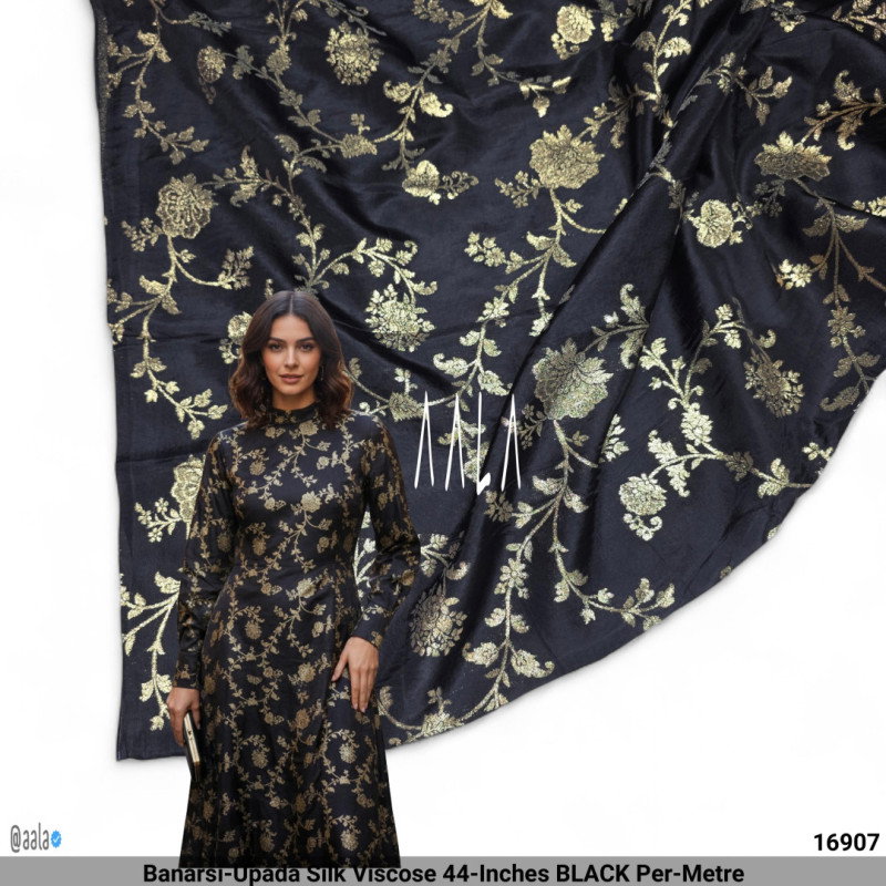 Banarsi-Upada Silk Viscose 44-Inches BLACK Per-Metre