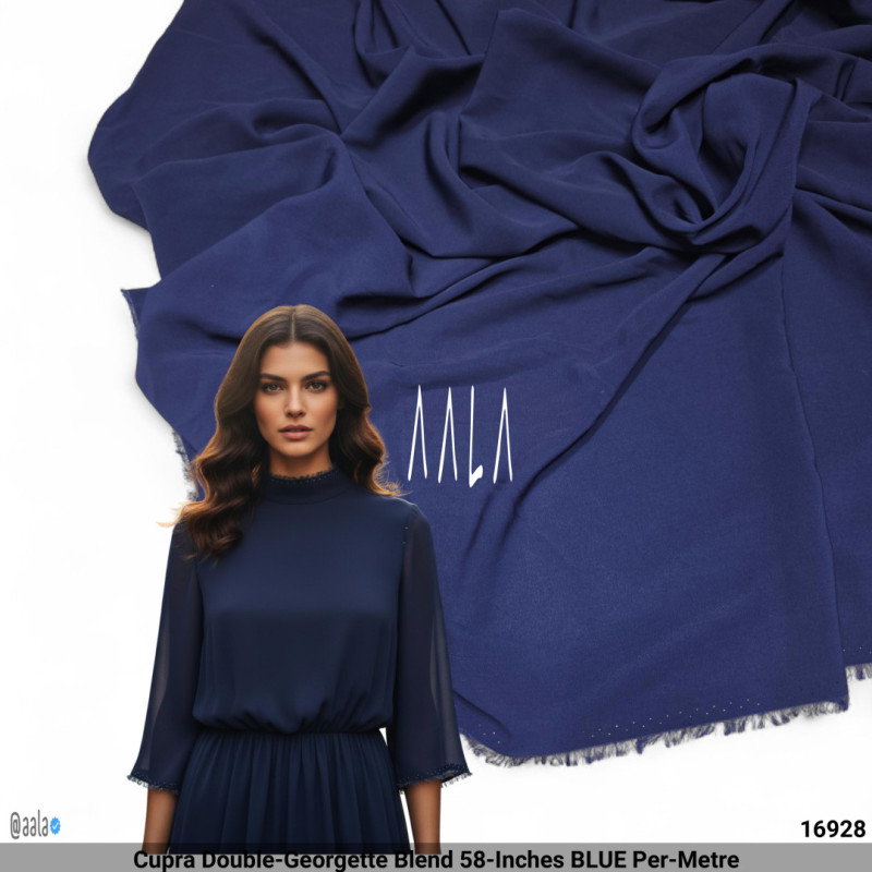 Cupra Double-Georgette Blend 58-Inches BLUE Per-Metre