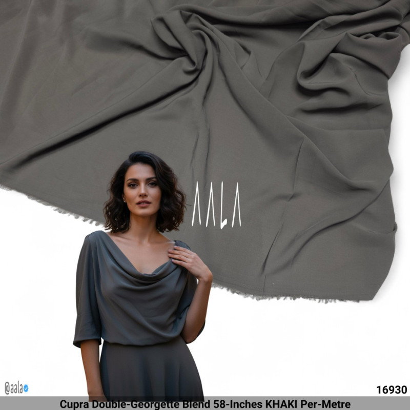 Cupra Double-Georgette Blend 58-Inches KHAKI Per-Metre