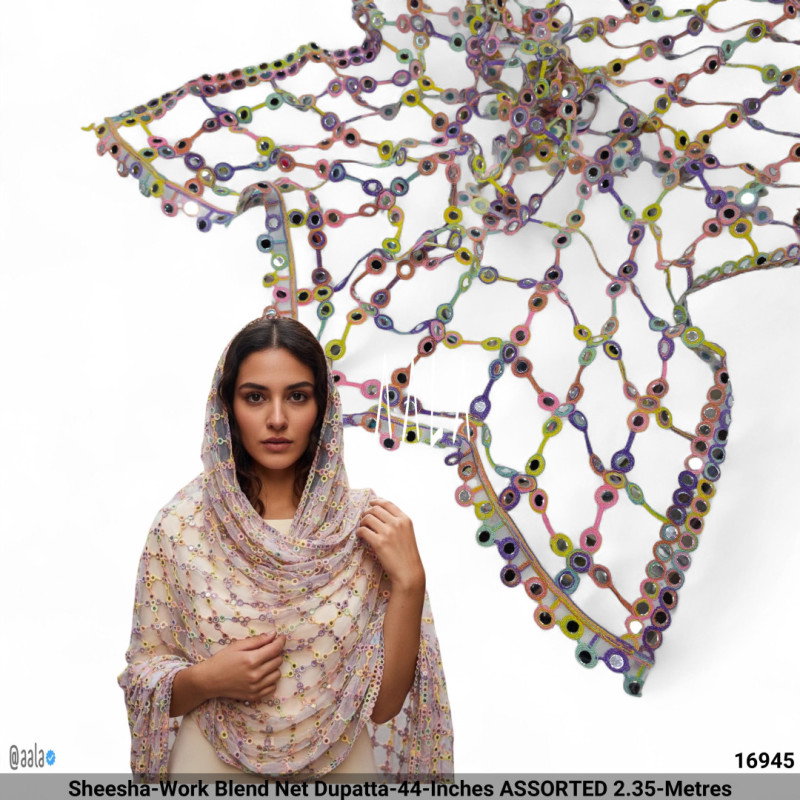 Sheesha-Work Blend Net Dupatta-44-Inches ASSORTED 2.35-Metres