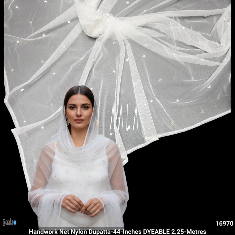 Handwork Net Nylon Dupatta-44-Inches DYEABLE 2.25-Metres