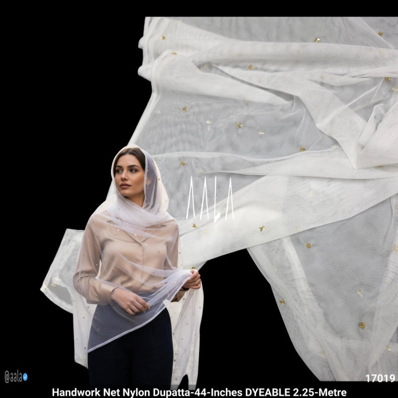 Handwork Net Nylon Dupatta-44-Inches DYEABLE 2.25-Metre