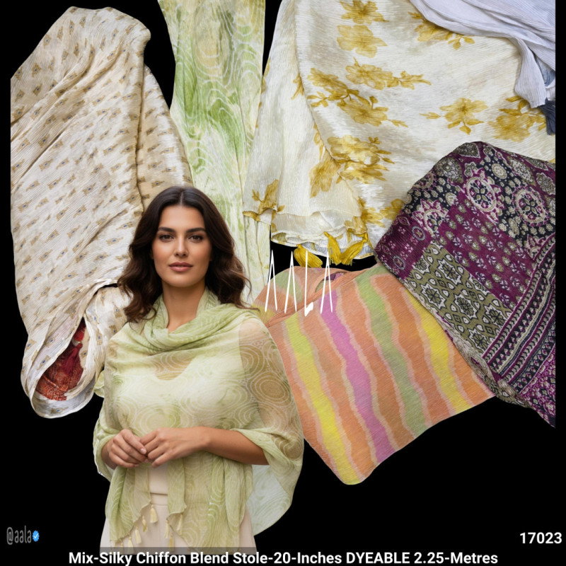 Mix-Silky Chiffon Blend Stole-20-Inches DYEABLE 2.25-Metres