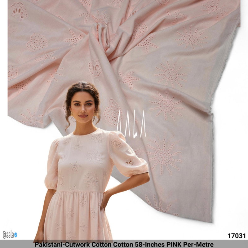 Pakistani-Cutwork Cotton Cotton 58-Inches PINK Per-Metre