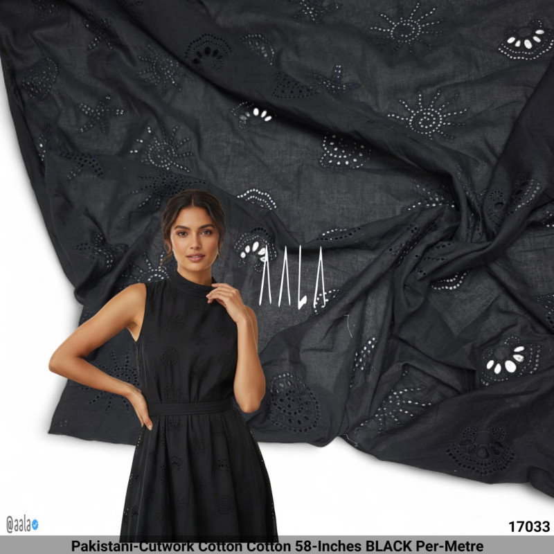 Pakistani-Cutwork Cotton Cotton 58-Inches BLACK Per-Metre