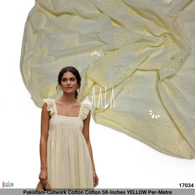 Pakistani-Cutwork Cotton Cotton 58-Inches YELLOW Per-Metre