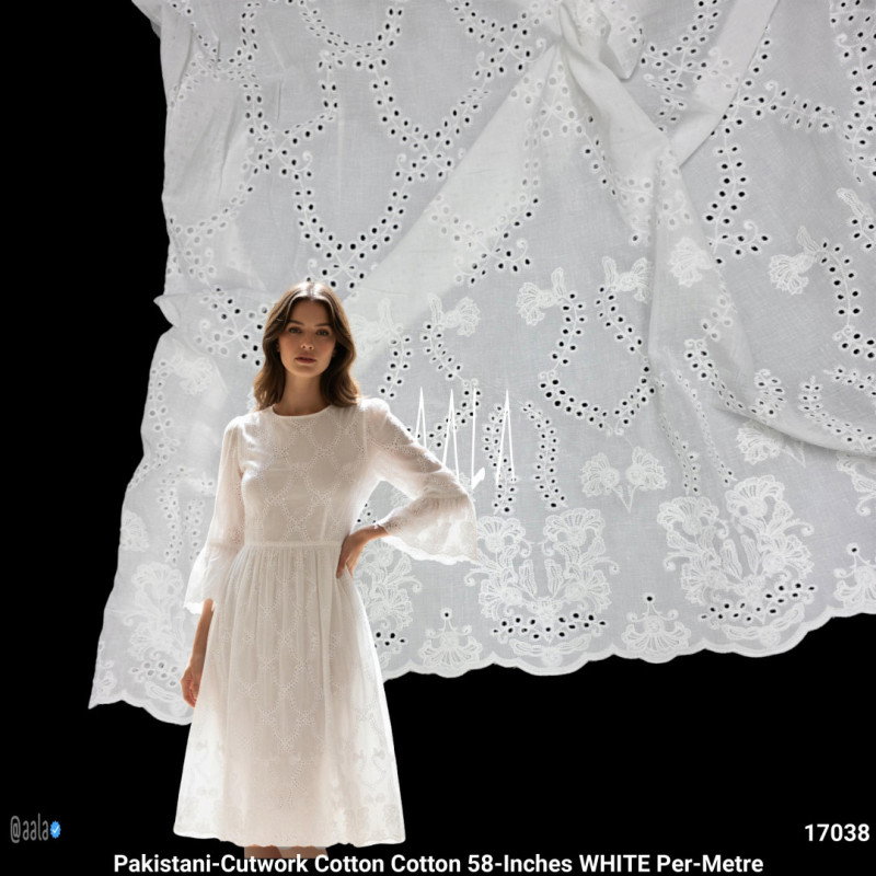 Pakistani-Cutwork Cotton Cotton 58-Inches WHITE Per-Metre