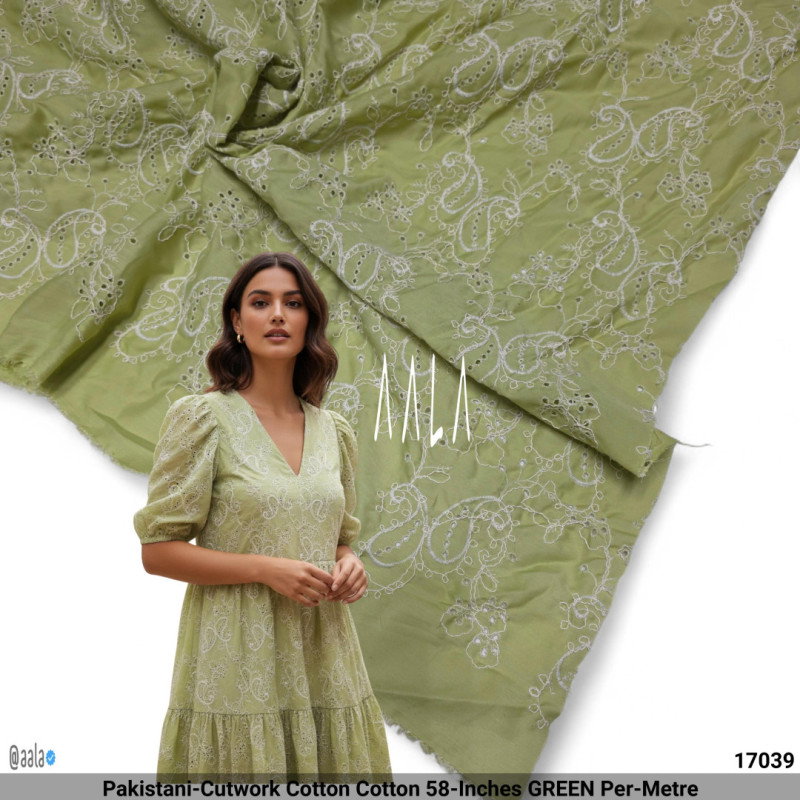 Pakistani-Cutwork Cotton Cotton 58-Inches GREEN Per-Metre