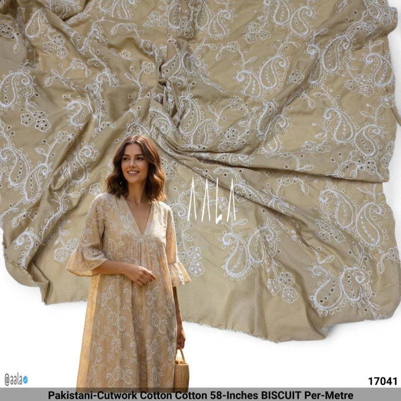Pakistani-Cutwork Cotton Cotton 58-Inches BISCUIT Per-Metre