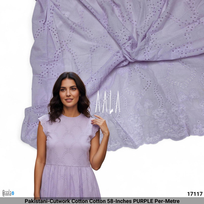 Pakistani-Cutwork Cotton Cotton 58-Inches PURPLE Per-Metre