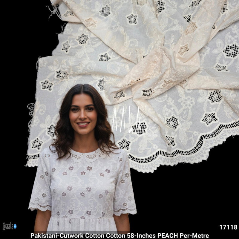 Pakistani-Cutwork Cotton Cotton 58-Inches PEACH Per-Metre