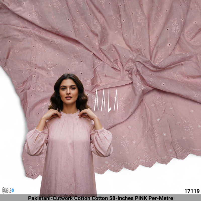 Pakistani-Cutwork Cotton Cotton 58-Inches PINK Per-Metre