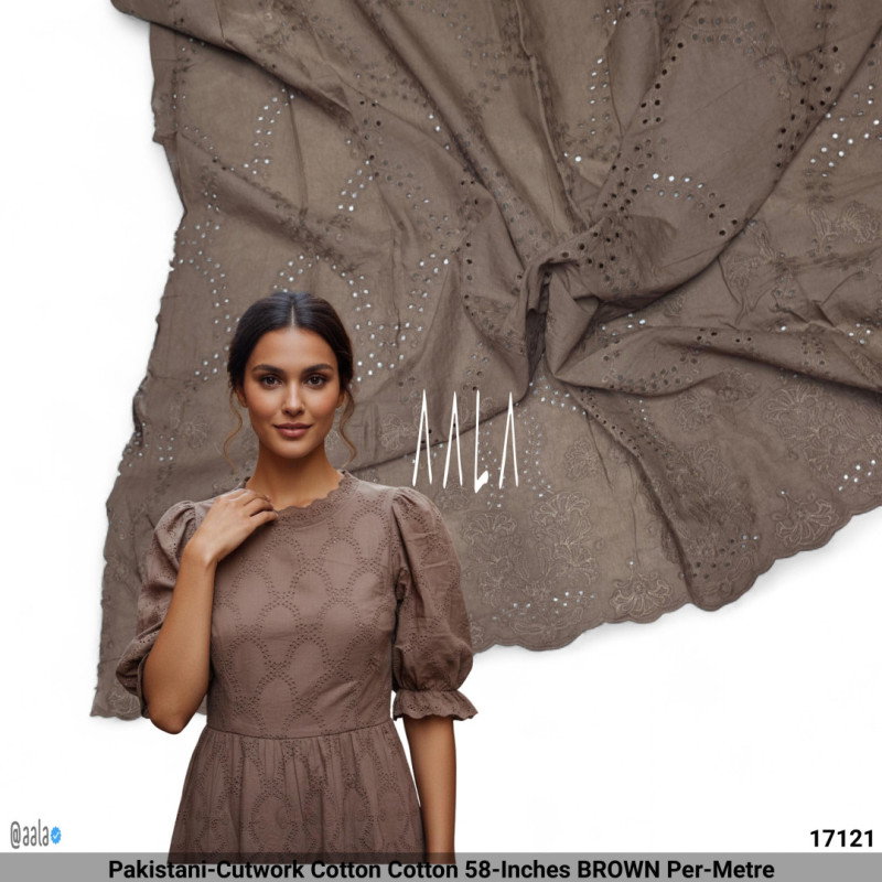 Pakistani-Cutwork Cotton Cotton 58-Inches BROWN Per-Metre