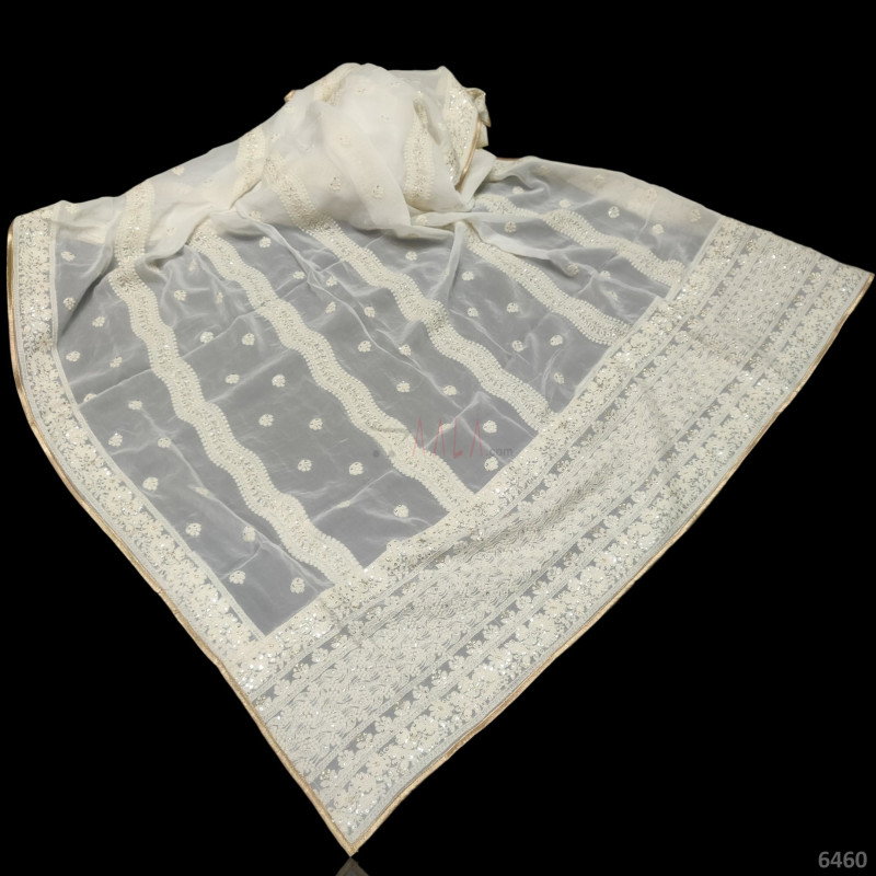 Lucknowi Georgette Viscose Dupatta-40-Inches DYEABLE 2.50-Metres