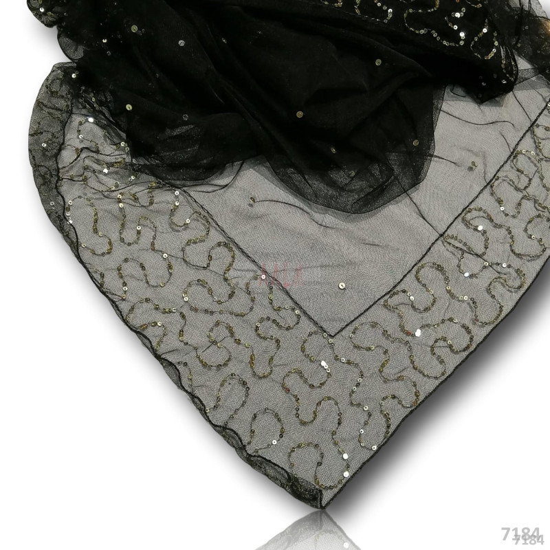 Designer Net Nylon Dupatta-40-Inches BLACK 2.25-Metres 