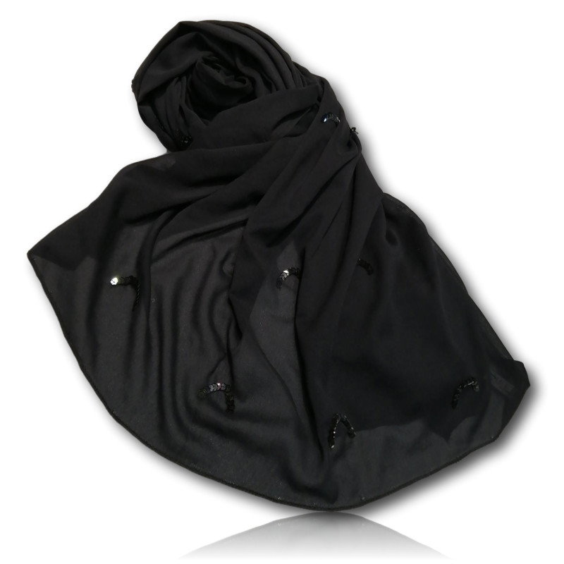 Designer Chinon Nylon Dupatta-32-Inches BLACK 2.25-Metres