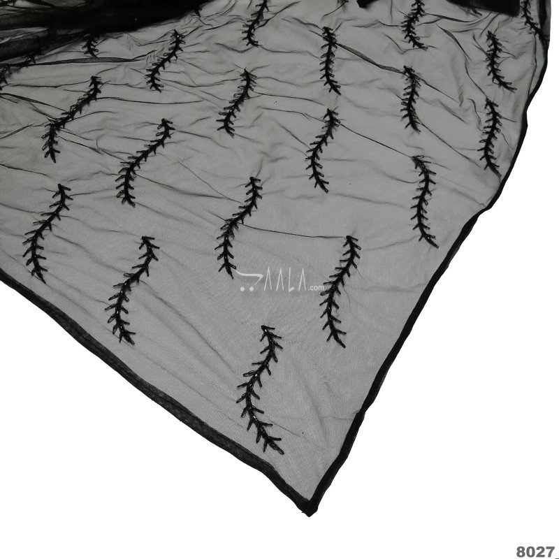 Handwork Net Nylon Dupatta-42-Inches BLACK 2.25-Metres