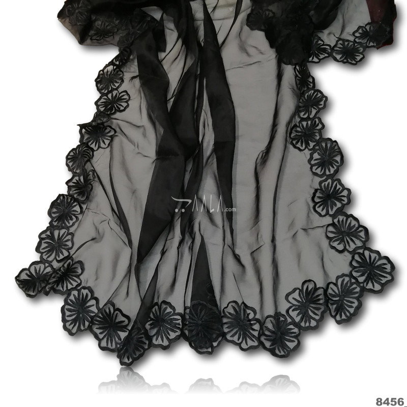 Embroidered-Flower Organza Nylon Dupatta-40-Inches BLACK 2.25-Metres