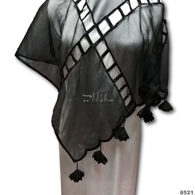 Hanging-Scallop Organza Nylon Dupatta-40-Inches BLACK 2.25-Metres 