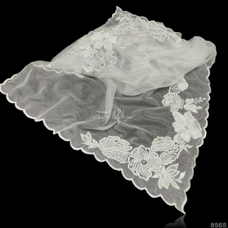 Embroidered-Scollap Organza Nylon Dupatta-44-Inches DYEABLE 2.25-Metres