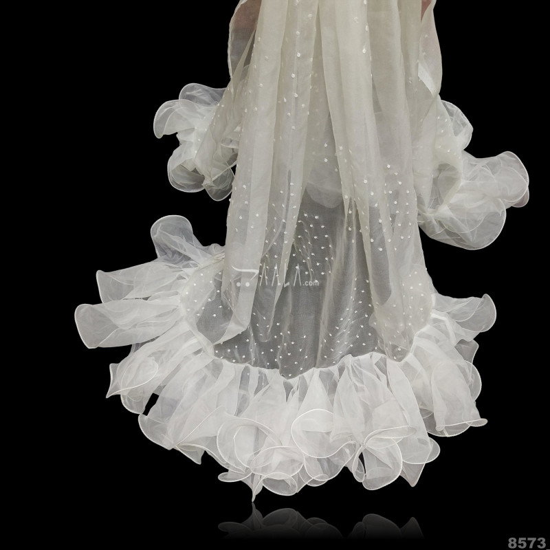 Designer-Ruffle Organza Nylon Dupatta-40-Inches DYEABLE 2.25-Metres