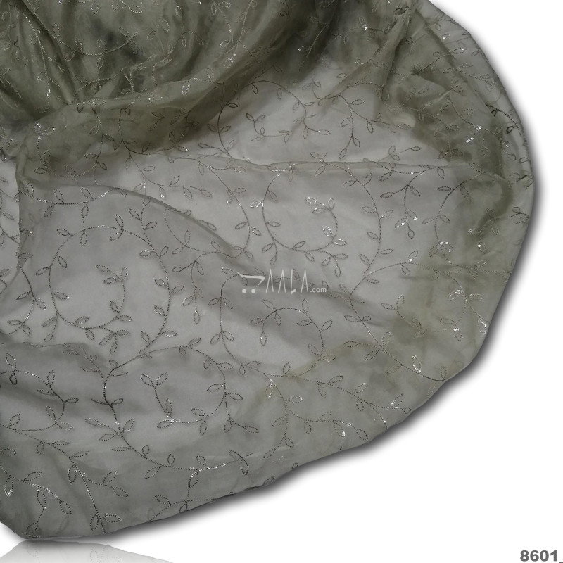 Embroidered Organza Nylon 44-Inches GREY Per-Metre
