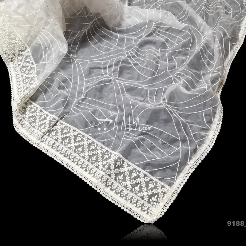 Embroidered Organza Nylon Dupatta-32-Inches DYEABLE 2.25-Metres 