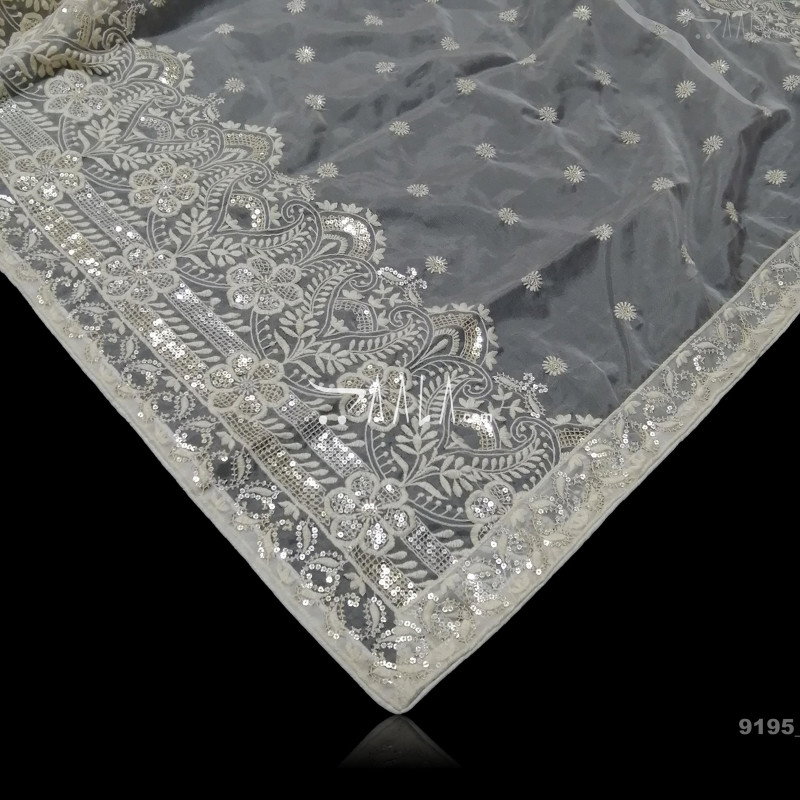 Embroidered Organza Nylon Dupatta-32-Inches DYEABLE 2.25-Metres 