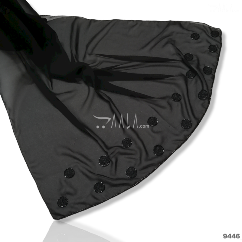Handwork Georgette Blend Hijab-29-Inches BLACK 2.00-Metres