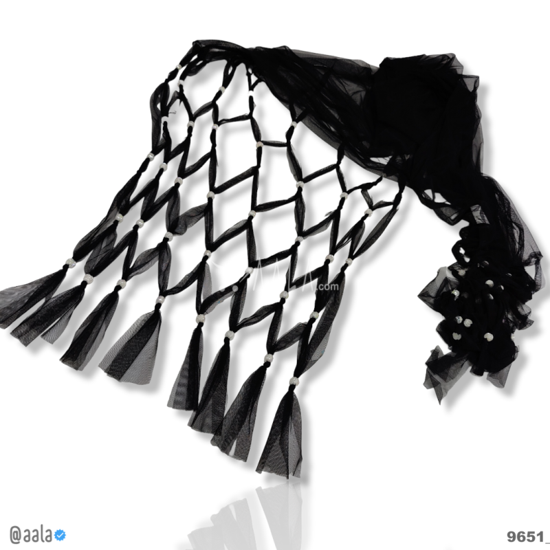 Knot-Moti Net Nylon Dupatta-30-Inches BLACK 2.25-Metres