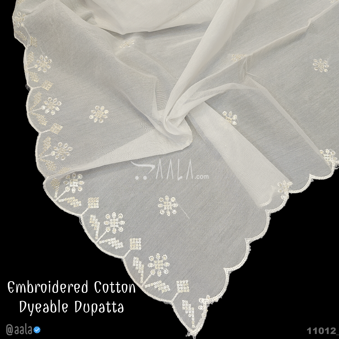 Embroidered Cotton Cotton Dupatta-40-Inches DYEABLE 2.25-Metres #11012