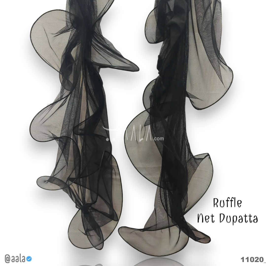 Ruffle Net Nylon Dupatta-20-Inches BLACK 2.25-Metres #11020