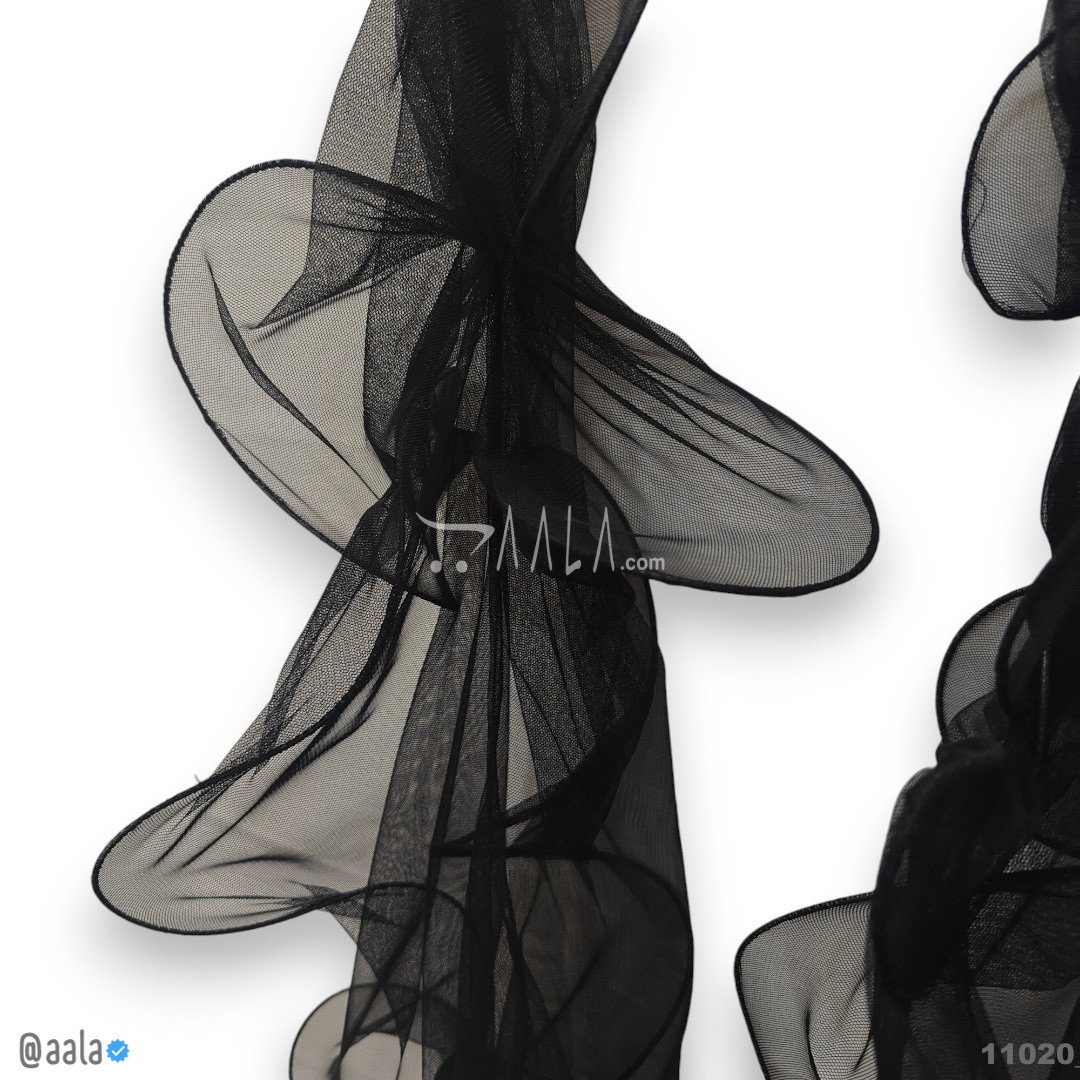 Ruffle Net Nylon Dupatta-20-Inches BLACK 2.25-Metres 