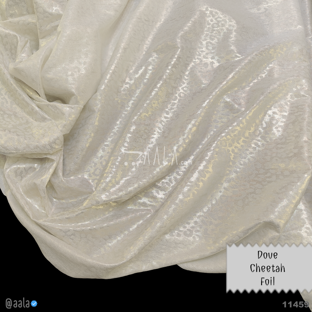 Dove-Cheetah-Foil Velvet Poly-ester 58-Inches WHITE Per-Metre #11459