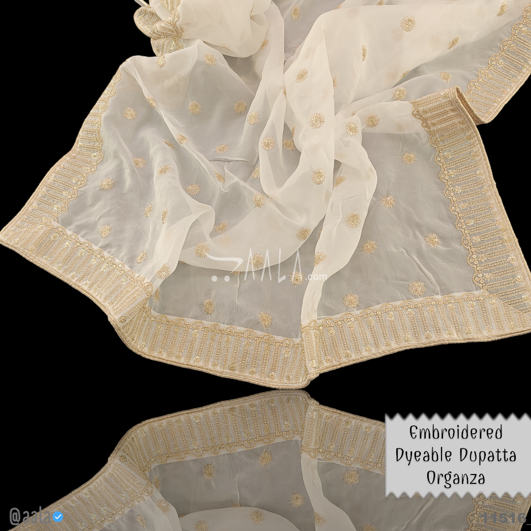 Embroidered Organza Viscose Dupatta-40-Inches DYEABLE 2.25-Metres #11516