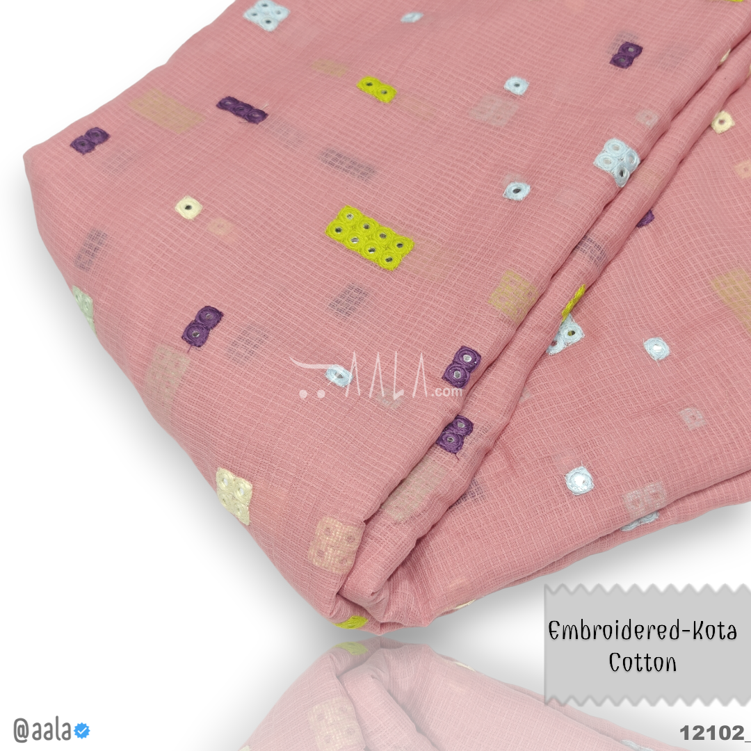 Embroidered-Kota Cotton Cotton 44-Inches PEACH Per-Metre 