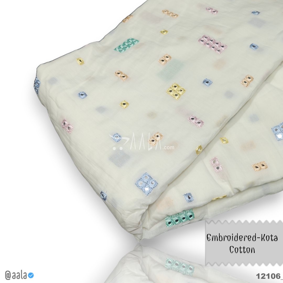 Embroidered-Kota Cotton Cotton 44-Inches OFF-WHITE Per-Metre #12106