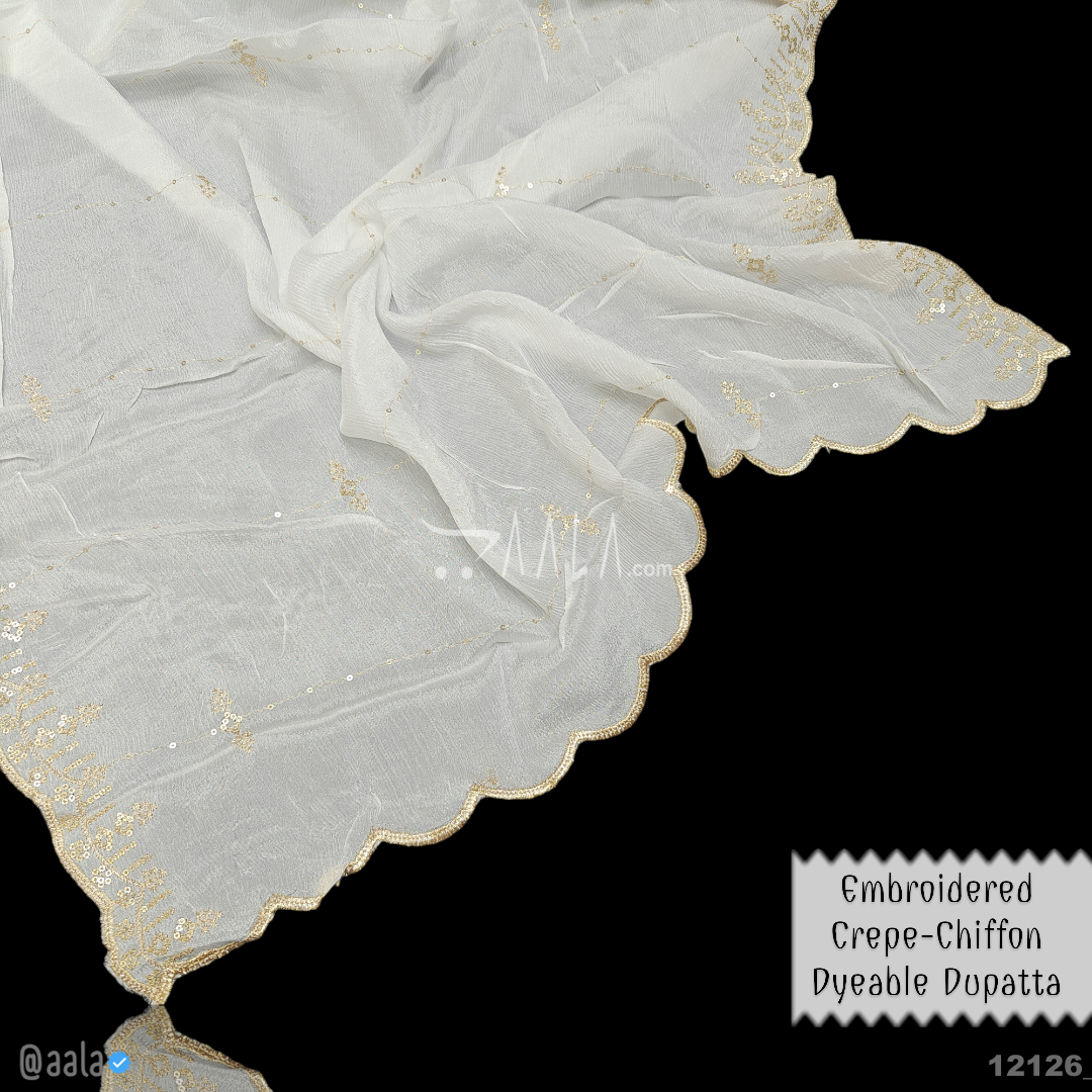Embroidered-Crepe Chiffon Viscose Dupatta-36-Inches DYEABLE 2.25-Metres 