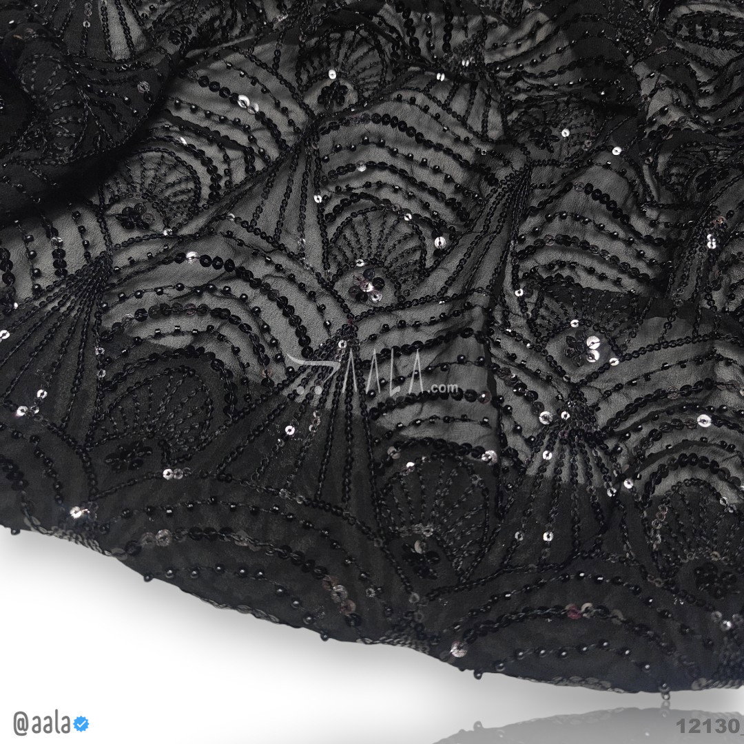 Handwork Georgette Viscose 44-Inches BLACK Per-Metre 