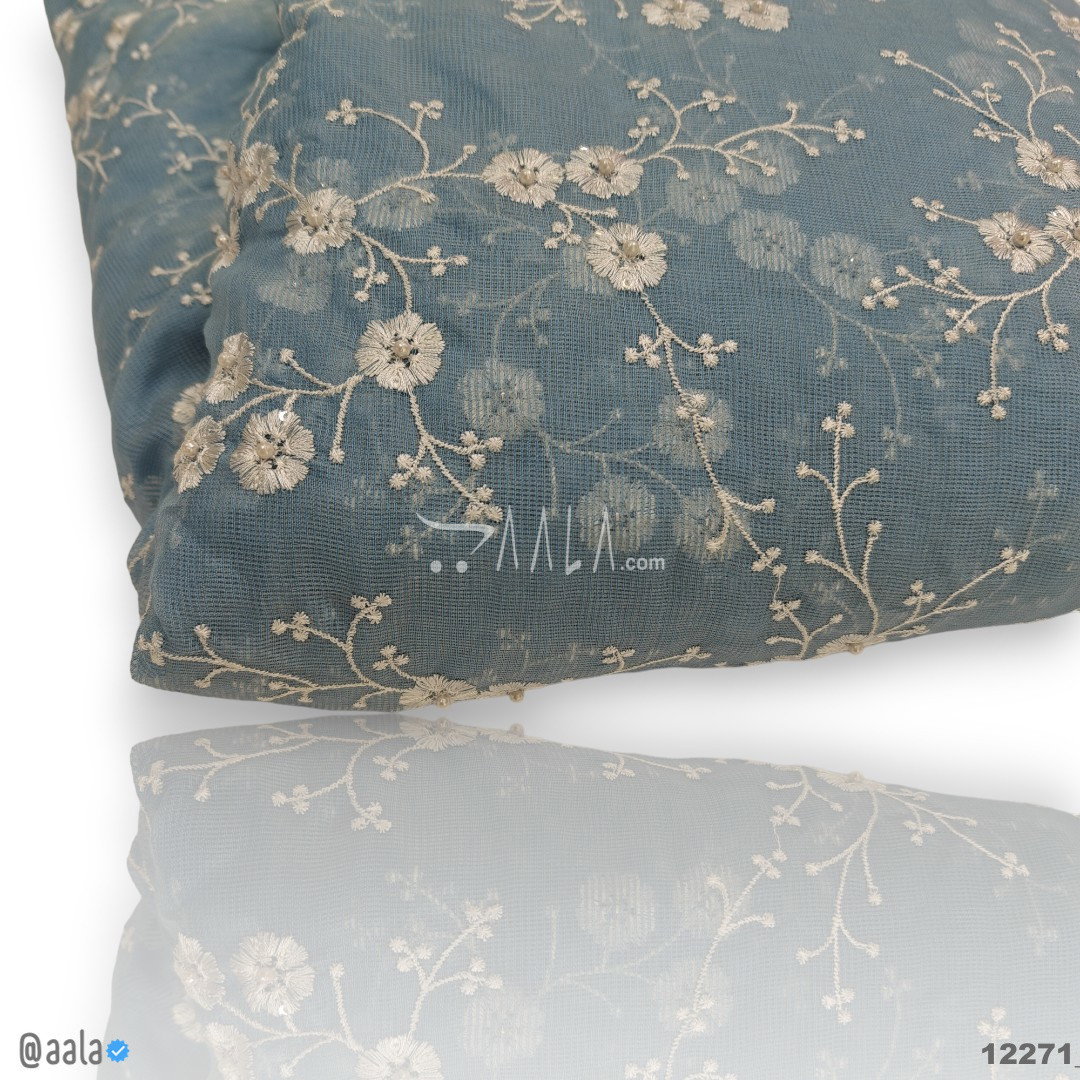 Embroidered-Jute Cotton Cotton 44-Inches BLUE Per-Metre 