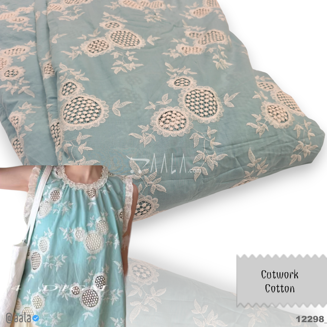 Cutwork Cotton Cotton 52-Inches GREEN Per-Metre 
