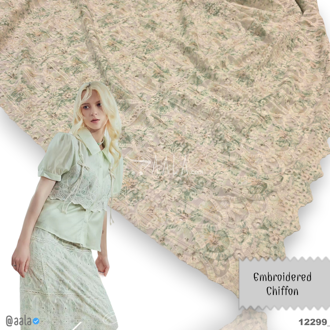 Embroidered Chiffon Blend 52-Inches GREEN Per-Metre #12299